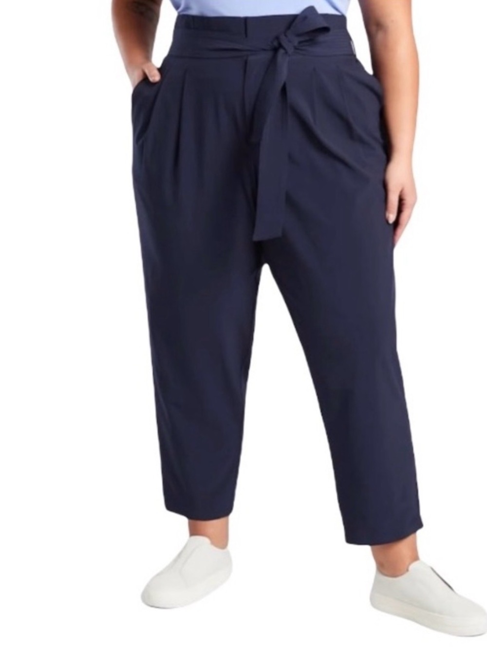 Athleta Skyline II Pants Size 22 Navy High Rise Tie Waist Travel Career Stretch